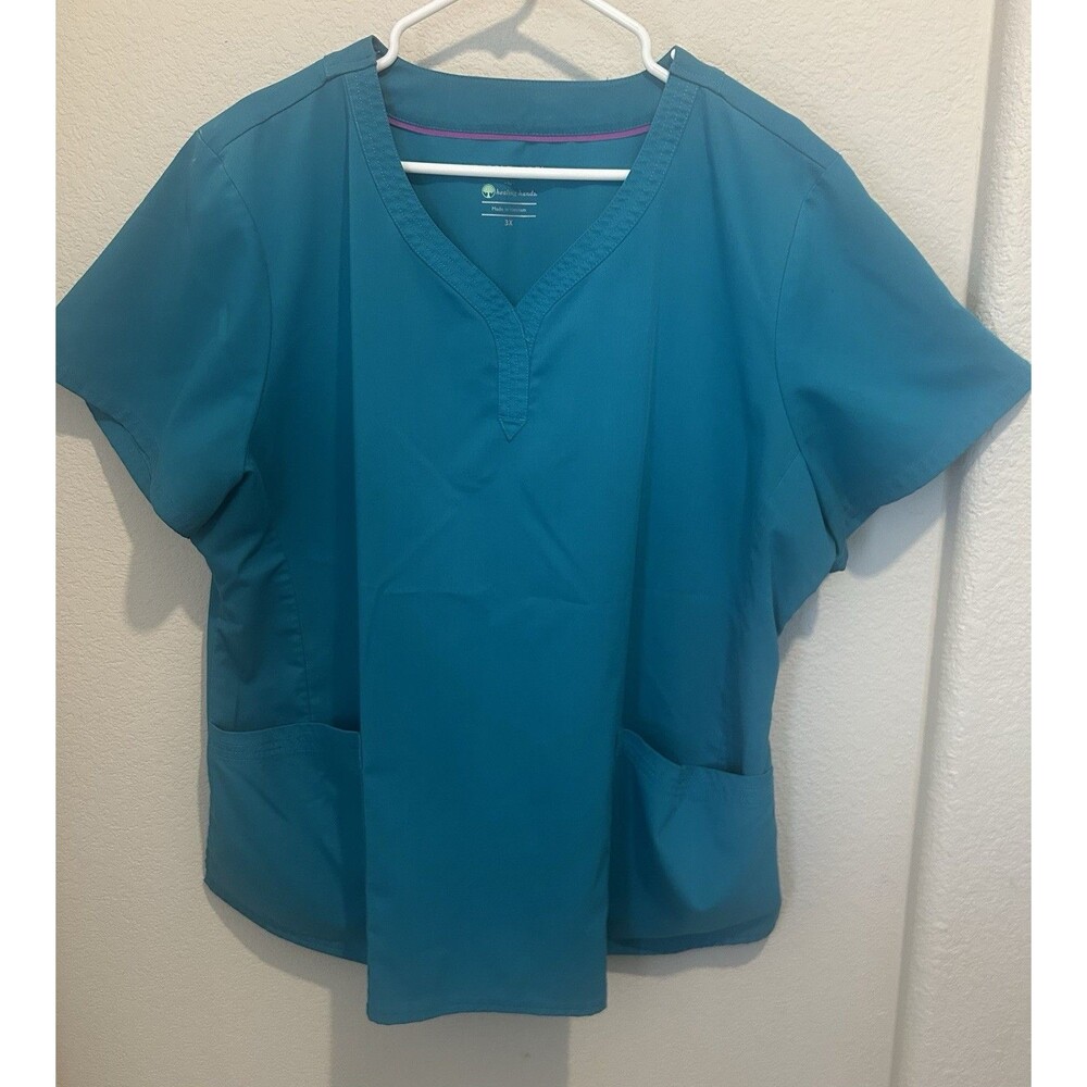 Purple Label By Healing Hands Scrubs Teal 3XL V-Neck (Top Only)